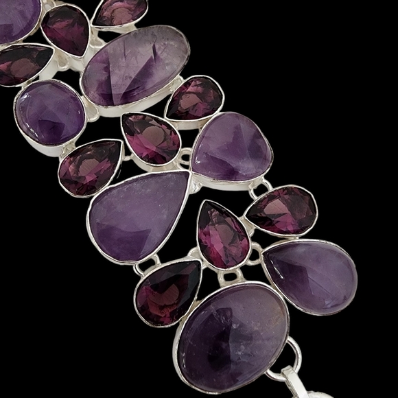 Amethyst statement silver gemstone bracelet chunky purple plum genuine Q05 - Picture 9 of 12